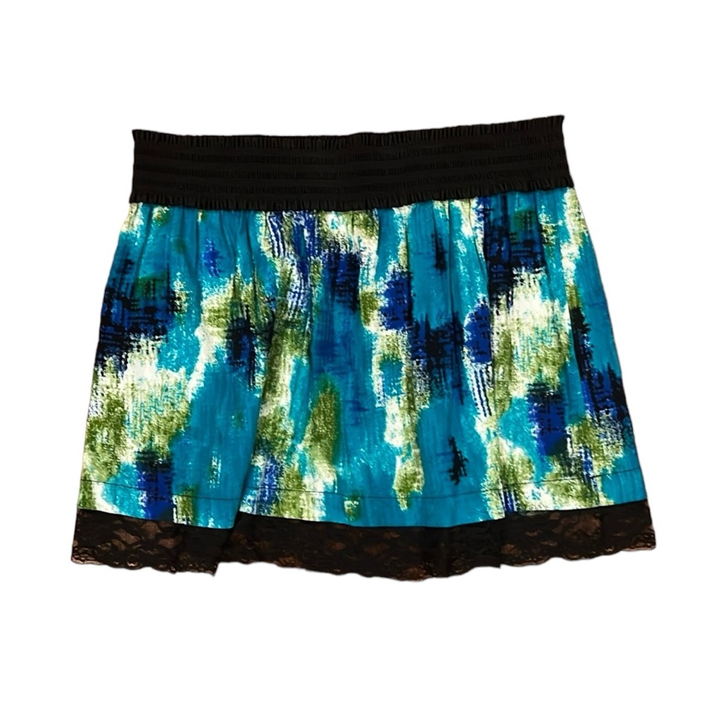 Green and Blue Skirt with Lace Bottom, Size M